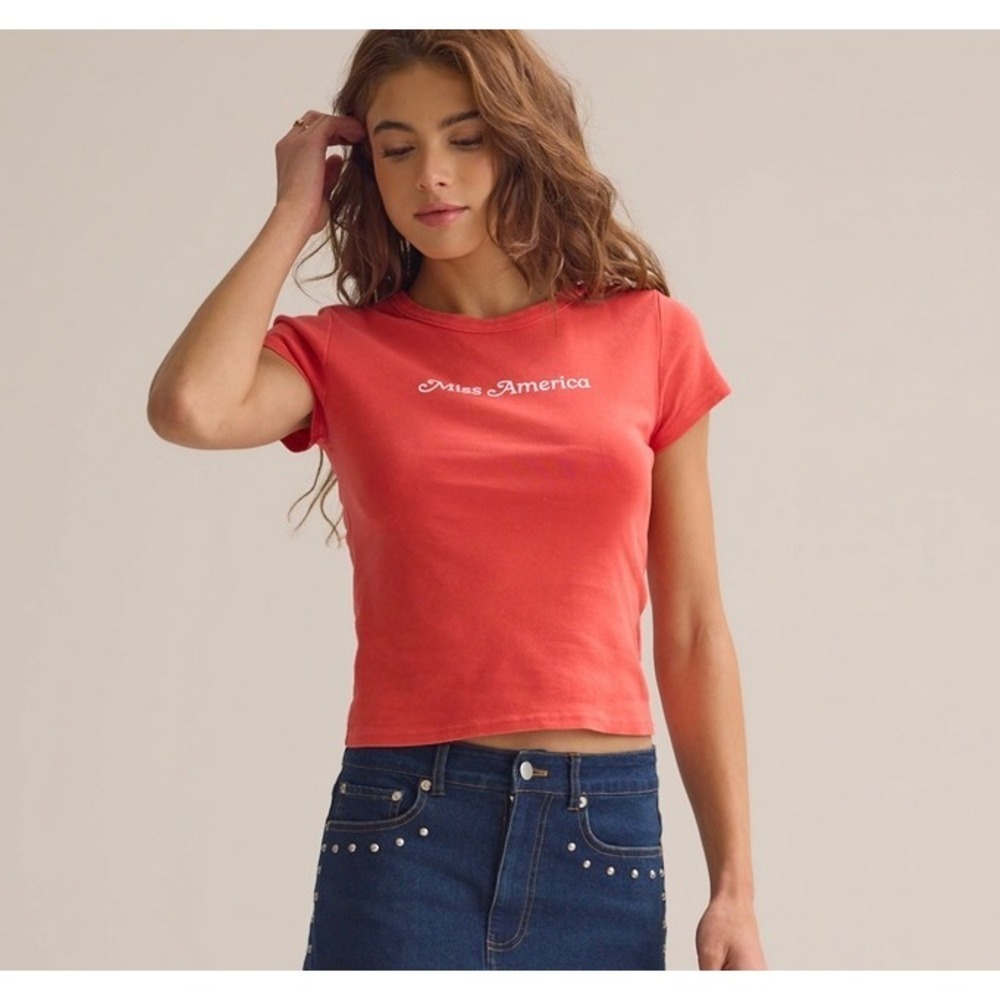 Altar'd State Miss America Graphic Baby Tee Red Size Small NWT